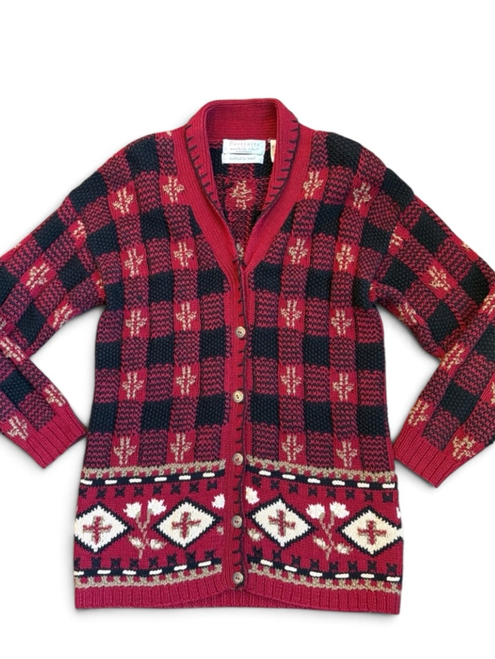 Northern Isles Aztec Southwestern Cardigan Sweater Women’s S Red Handknit